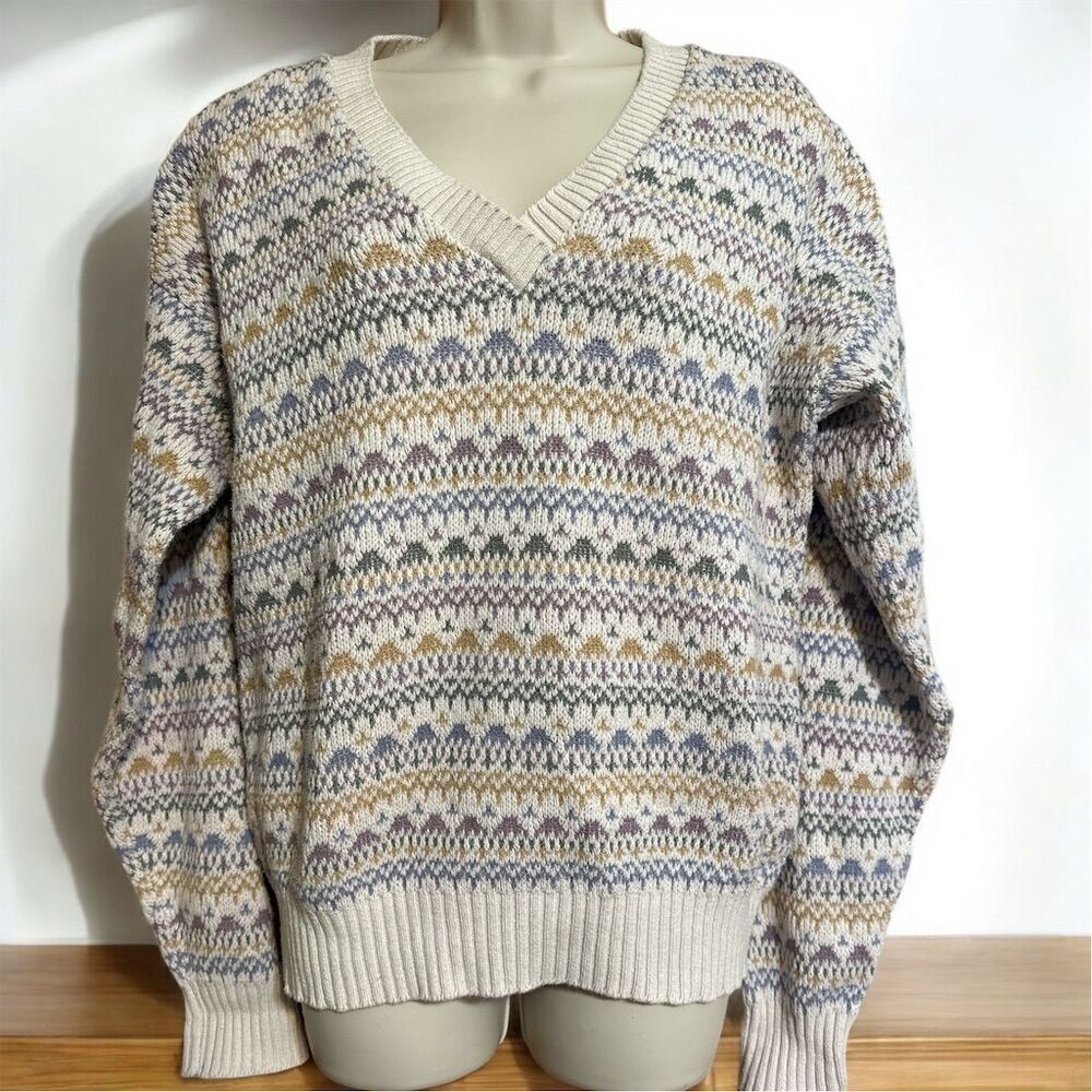 Vintage 90’s Steeple Chase Unisex Pastel V Neck Geometric Knit Pullover Sweater